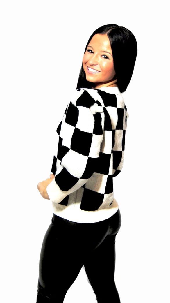 CHECKERBOARD SWEATER | IVORY & BLACK