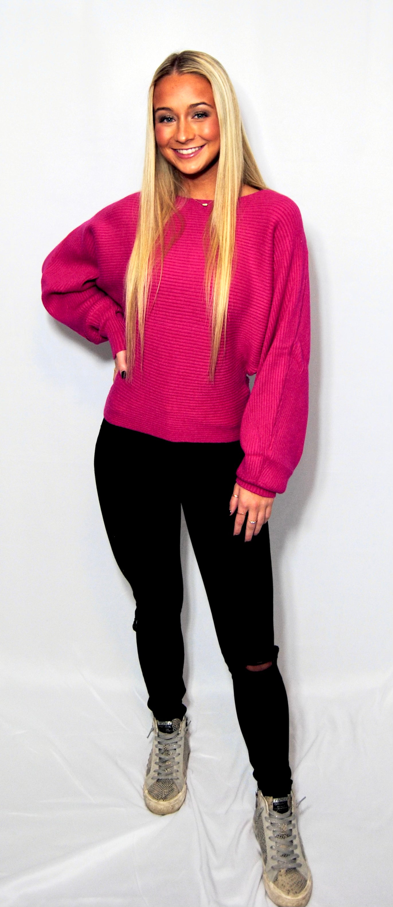 RIBBED SWEATER | HOT PINK