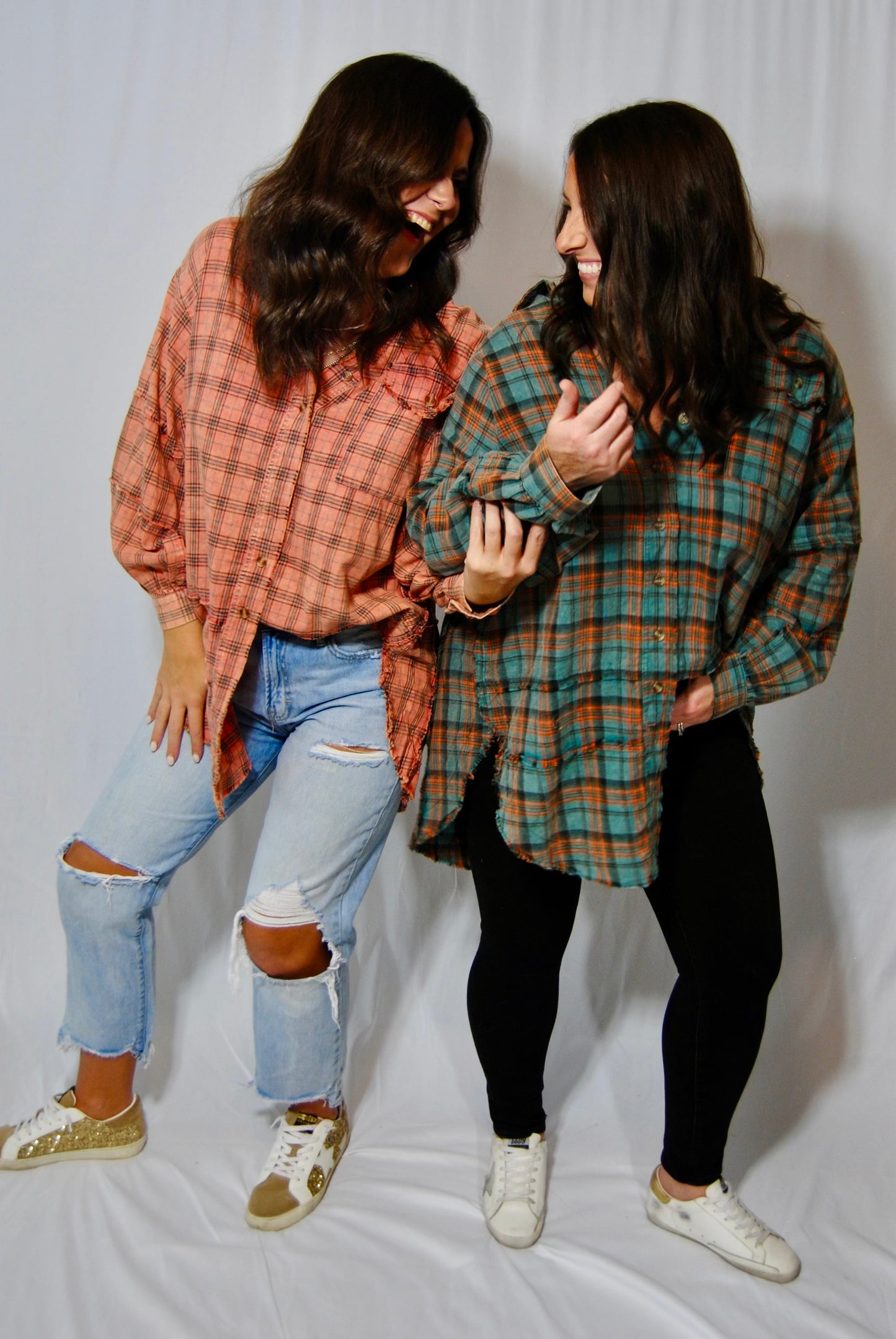 PLAID SHIRT | CORAL & TEAL