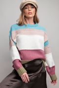 COLOR BLOCKED SWEATER PULLOVER | AQUA TAN