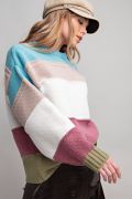 COLOR BLOCKED SWEATER PULLOVER | AQUA TAN